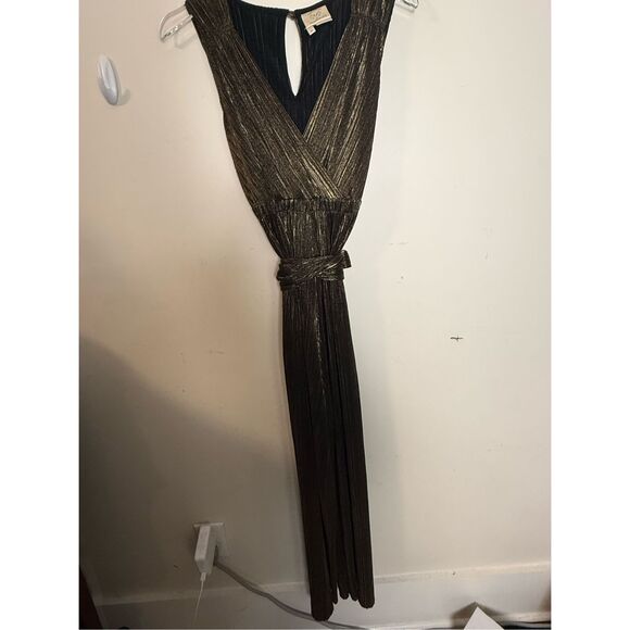 Anthropologie Vanessa Virginia V-neck Gold Metallic Sleeveless Jumpsuit XS Palaz - Picture 2 of 5